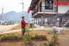 Người dân làng Nủ chăm sóc vườn hoa trước nhà đón xuân Ất Tỵ.