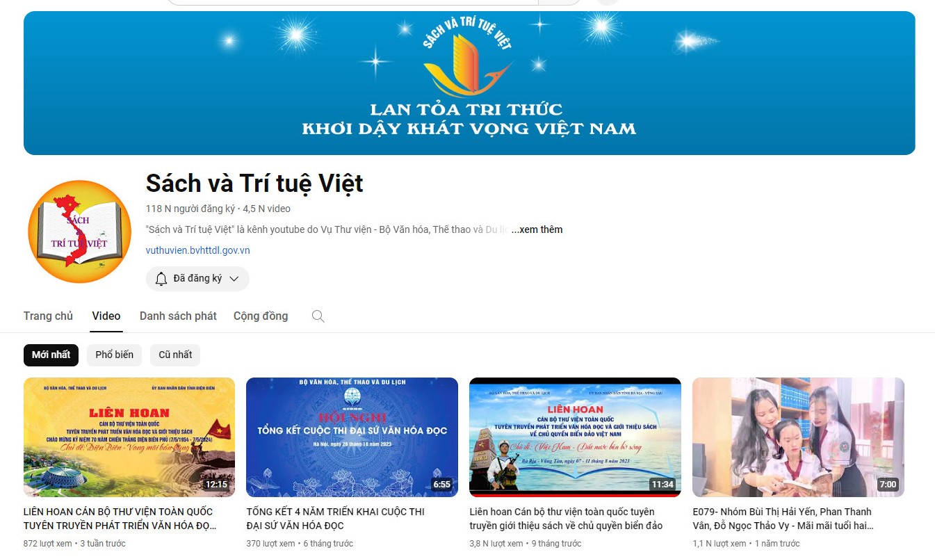 Giao diện Kênh “Sách và Trí tuệ Việt”